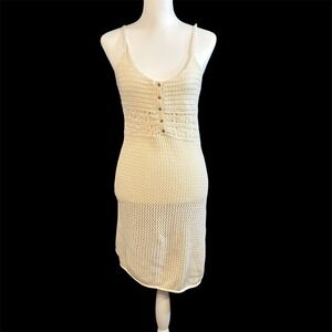 Aerie Cream Crochet Cover Up Tank Dress Size Medium Bodycon Beach Summer